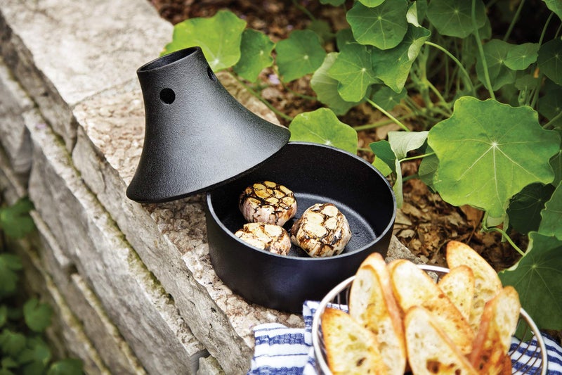 Outset 76633 Cast Iron Beer Can Chicken Holder, Garlic Roaster and Flavor Infuser, Black - Image 3