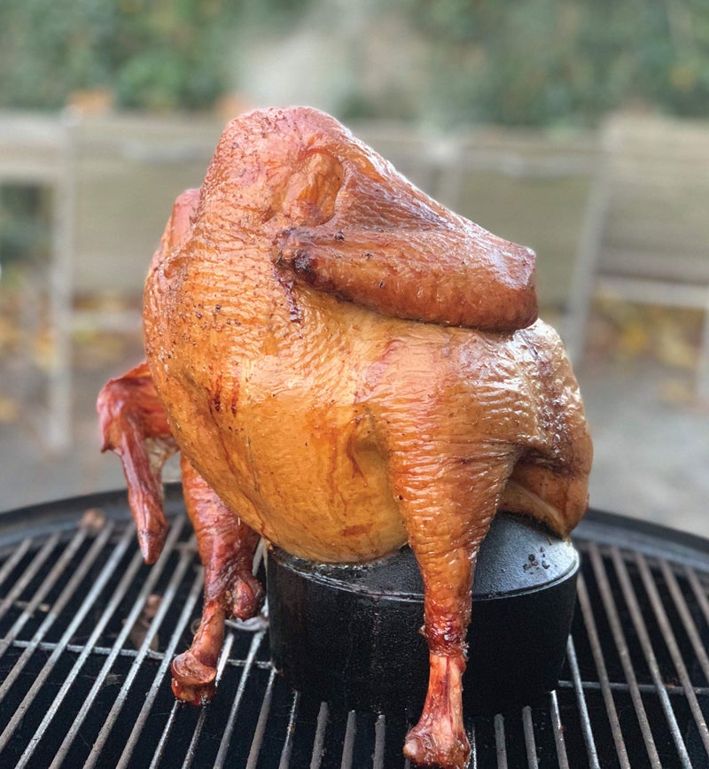 Outset 76633 Cast Iron Beer Can Chicken Holder, Garlic Roaster and Flavor Infuser, Black - Image 4