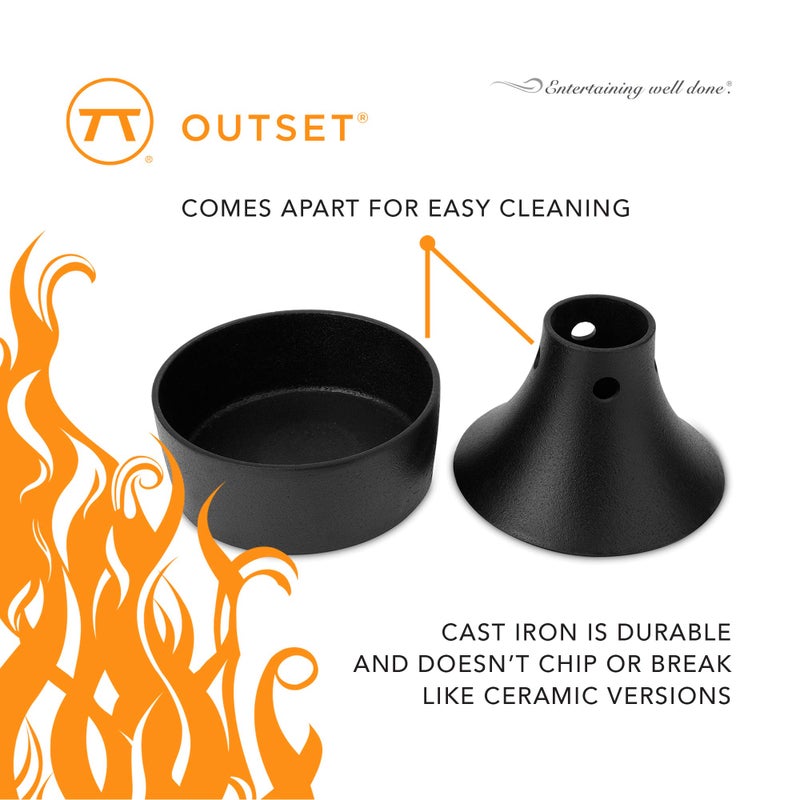 Outset 76633 Cast Iron Beer Can Chicken Holder, Garlic Roaster and Flavor Infuser, Black - Image 2