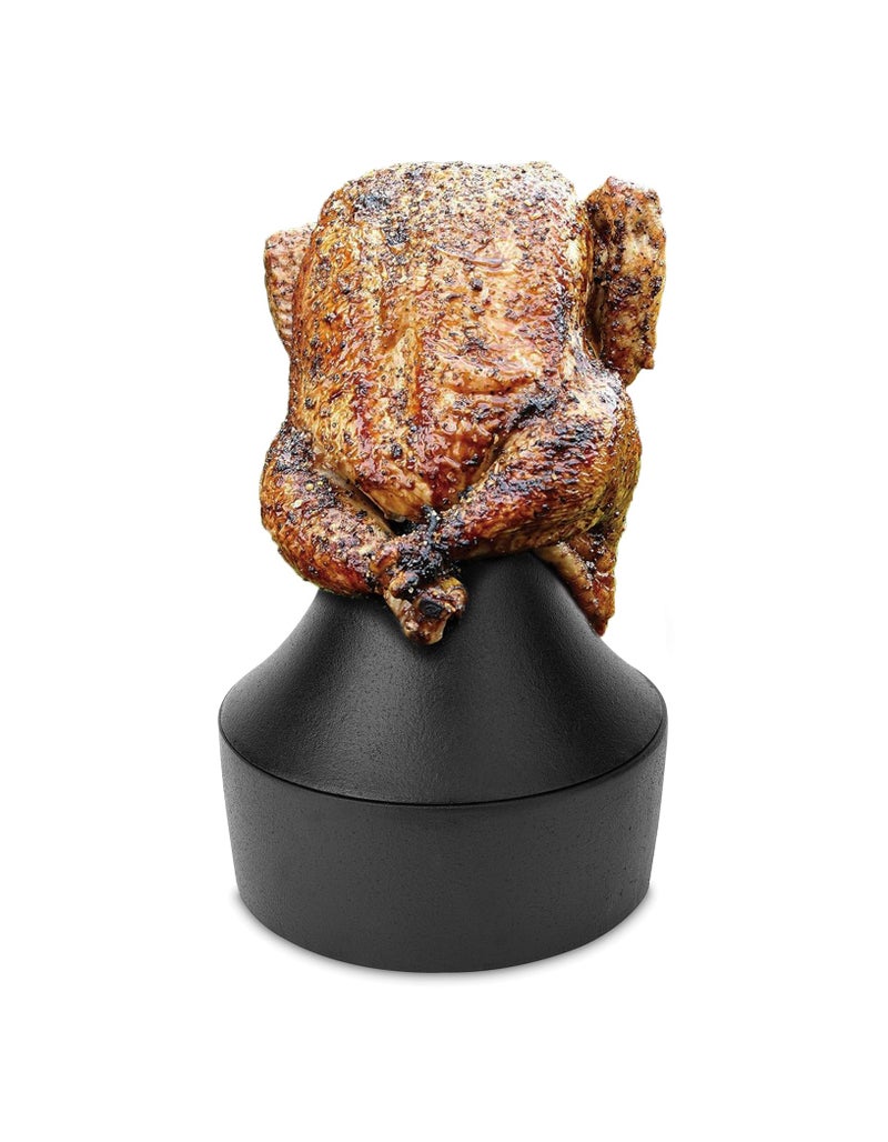 Outset 76633 Cast Iron Beer Can Chicken Holder, Garlic Roaster and Flavor Infuser, Black - Image 1