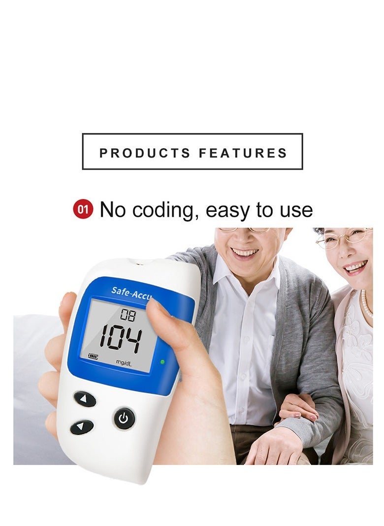 SINOCARE - Blood Glucose Monitoring System With 50 Test Strips And Lancets,No coding,Rapid result,Large screen display,safe and hygienic,200 Test memory - Image 1