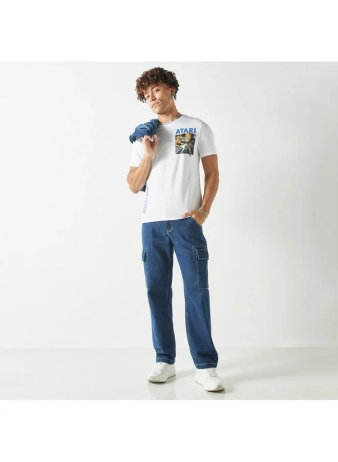SP Characters Atari Print Crew Neck T-shirt with Short Sleeves