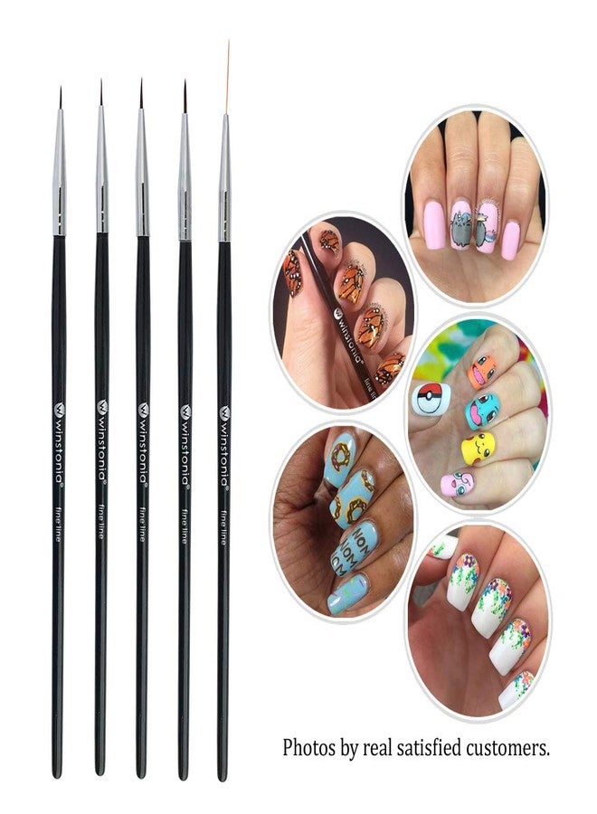 Winstonia 5 pcs Professional Nail Art Set Liner + Striping Brushes for Short Strokes, Details, Blending, Elongated Lines etc - Image 4