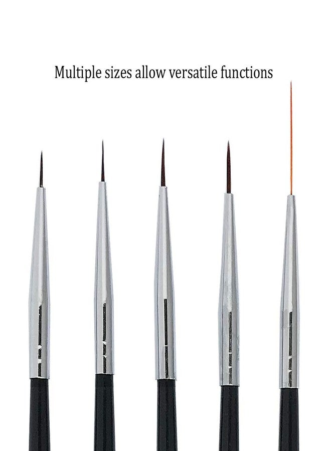 Winstonia 5 pcs Professional Nail Art Set Liner + Striping Brushes for Short Strokes, Details, Blending, Elongated Lines etc - Image 2