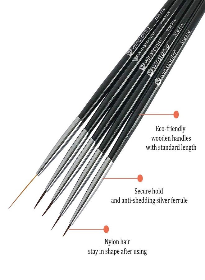 Winstonia 5 pcs Professional Nail Art Set Liner + Striping Brushes for Short Strokes, Details, Blending, Elongated Lines etc - Image 3