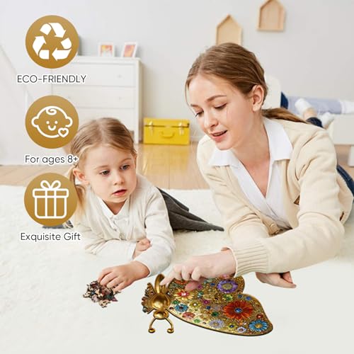 Mocfesk Wooden Puzzles for Adults Golden Butterfly Puzzles 206 Pieces Unique Shaped Jigsaw Puzzles for Adults and Kids Birthday Gifts Fun Family Game 138 x 74 - Image 5