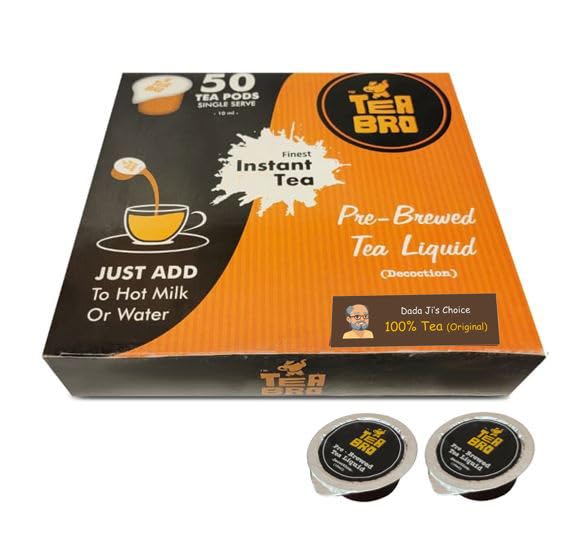 TEA BRO Tea (Original Assam 100%) - Instant Tea | 50 Single Serve Pods | Tea Liquid Decoction (Concentrate) | Just Add Hot Water OR Milk - Image 1