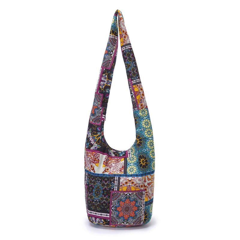 Coton Pose Women Shoulder Handbags Fashion canvas Hippie Crossbody Bags Bohemian Animal Prints Hobo Bags (Black-square) - Image 1