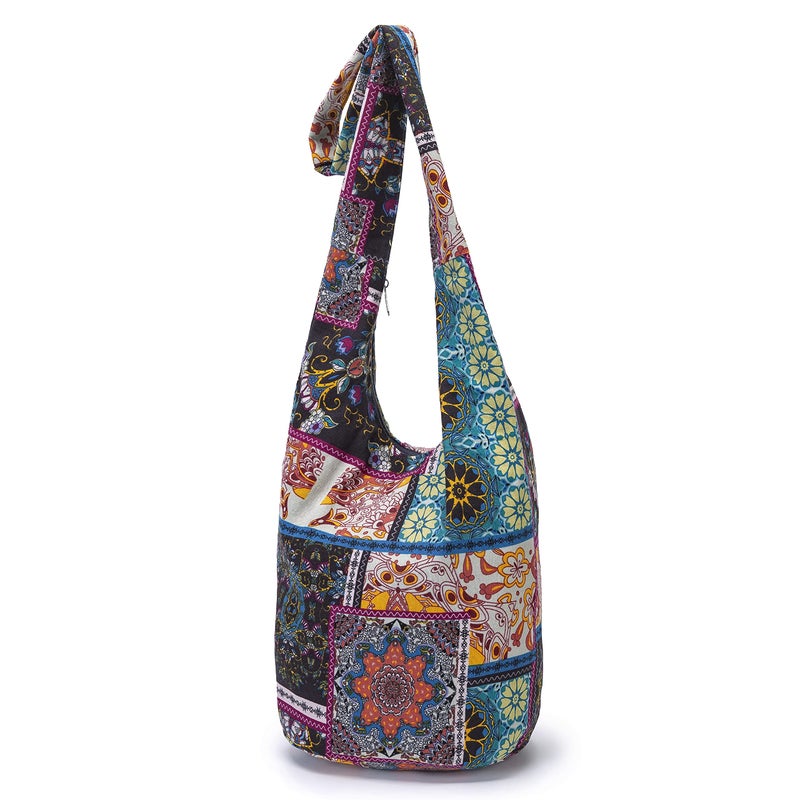 Coton Pose Women Shoulder Handbags Fashion canvas Hippie Crossbody Bags Bohemian Animal Prints Hobo Bags (Black-square) - Image 2
