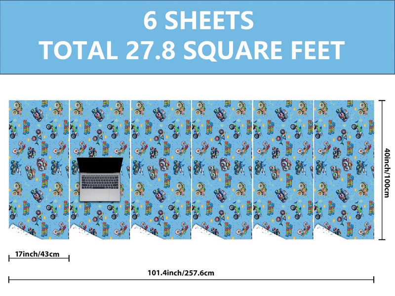 Vnaaem Reversible Monster Truck Birthday Wrapping Paper Roll for Boys Kids - Blue Shark Monster Truck & Colorful Confetti Design Gigt Wrap for Holiday Baby Shower DIY Craft Party - 17 in x 20 ft(Total 28.5sq.ft) - Image 4