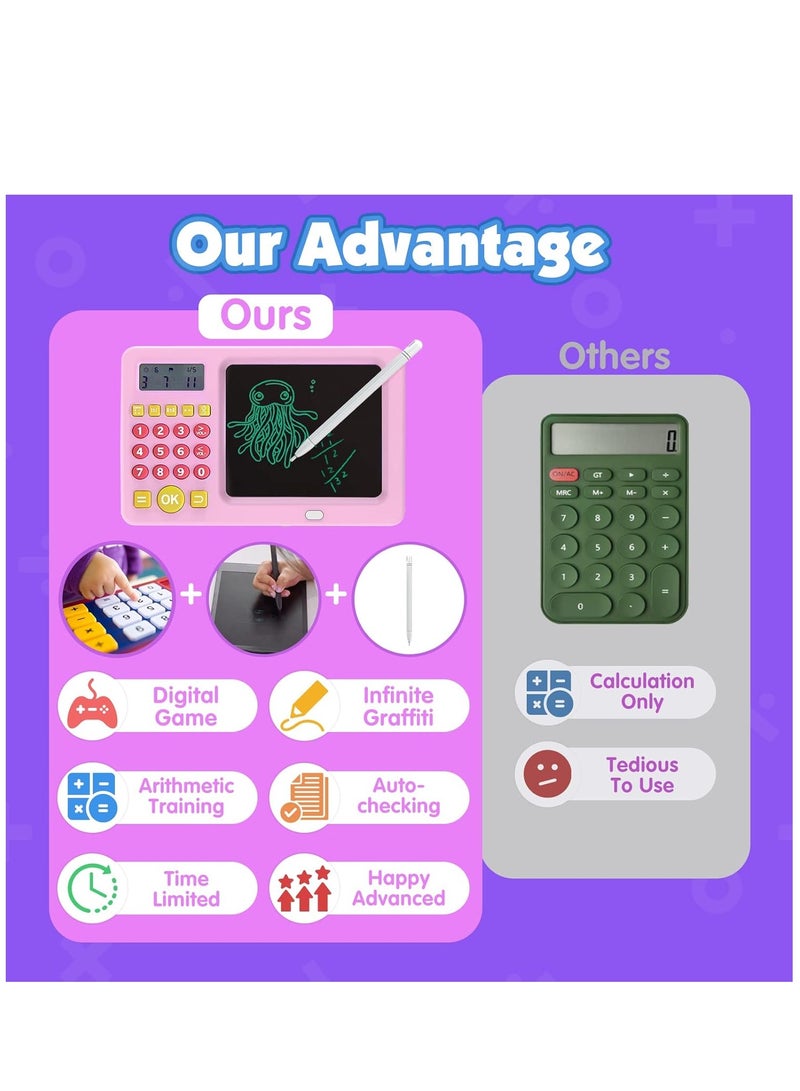 ELTRAZONE Electronic Math Game with LCD Writing Tablet for Age 6+ Kids , Addition, Subtraction, Multiplication&Division Math Games Gift for Boys & Girls Ages 6+（Pink） Brand: Pussan - Image 2