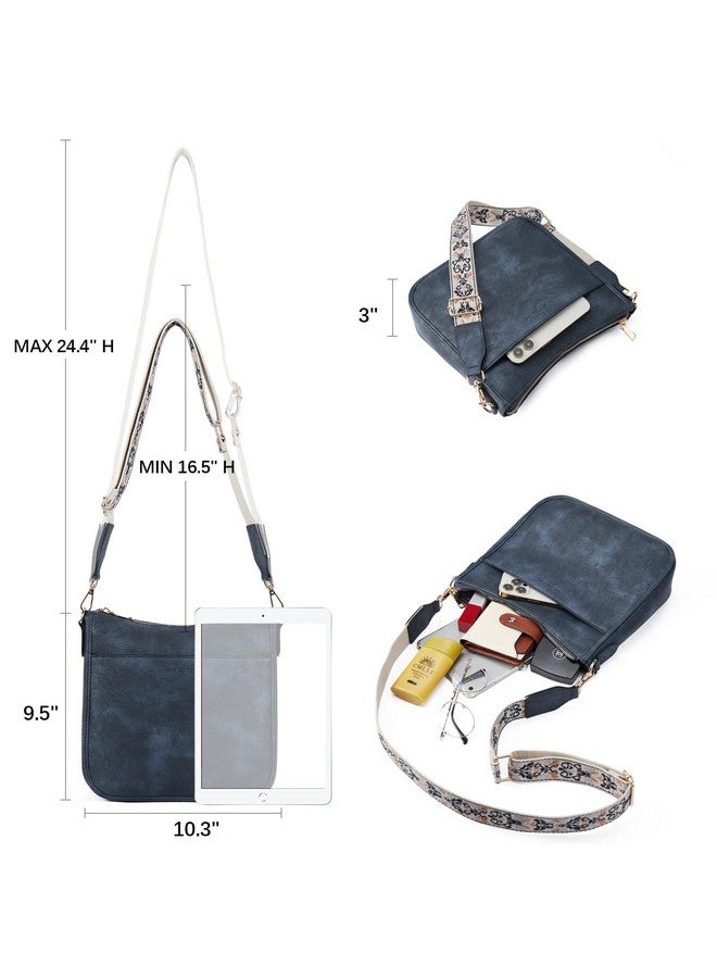 Bostanten BOSTANTEN Crossbody Bags for Women Trendy Vegan Leather Hobo Purses Shoulder Handbags With Wide Shoulder Strap Navy Blue - Image 3