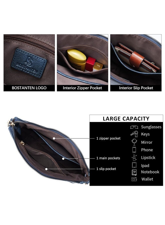 Bostanten BOSTANTEN Crossbody Bags for Women Trendy Vegan Leather Hobo Purses Shoulder Handbags With Wide Shoulder Strap Navy Blue - Image 4