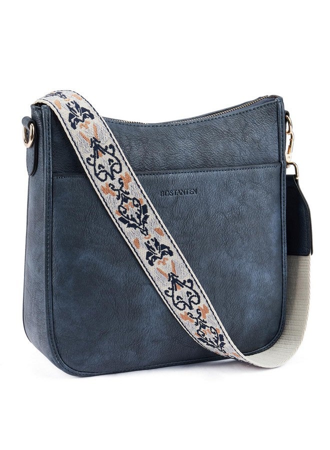 Bostanten BOSTANTEN Crossbody Bags for Women Trendy Vegan Leather Hobo Purses Shoulder Handbags With Wide Shoulder Strap Navy Blue - Image 1