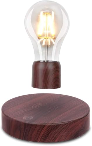 VGAzer Magnetic Levitating Floating Wireless LED Light Bulb Desk Lamp for Unique Gifts, Room Decor, Night Light, Home Office Decor Desk Tech Toys (Round Wooden Base..) - Image 1
