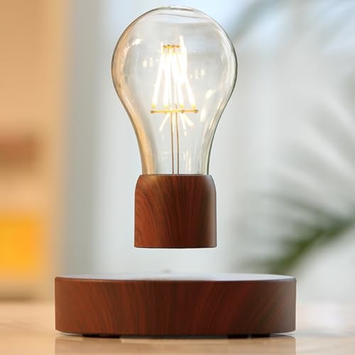 VGAzer Magnetic Levitating Floating Wireless LED Light Bulb Desk Lamp for Unique Gifts, Room Decor, Night Light, Home Office Decor Desk Tech Toys (Round Wooden Base..) - Image 2