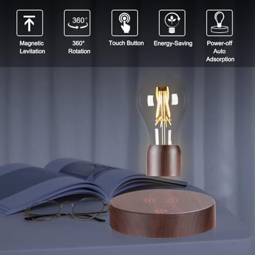 VGAzer Magnetic Levitating Floating Wireless LED Light Bulb Desk Lamp for Unique Gifts, Room Decor, Night Light, Home Office Decor Desk Tech Toys (Round Wooden Base..) - Image 3