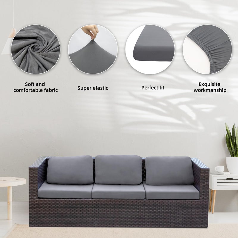 BIETYONE 8Pcs Stretch Patio Cushion Covers,Outdoor Couch Covers Replacement,Outdoor Couch & Sofa Slipcovers,for Patio Furniture Cushion Covers,Washable Reusable Furniture Protector (Gray, Cover Only) - Image 3
