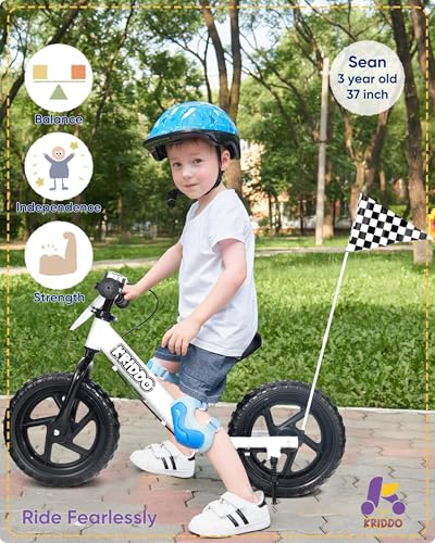 KRIDDO Pro Toddler Balance Bike 2 Year Old with Hand Brake and Kickstand 12 Inch Push Bicycle Gift Bike for 25 Boys Girls White - Image 5