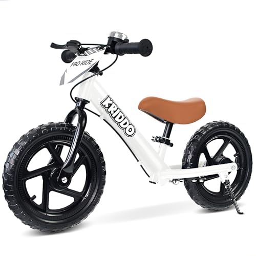 KRIDDO Pro Toddler Balance Bike 2 Year Old with Hand Brake and Kickstand 12 Inch Push Bicycle Gift Bike for 25 Boys Girls White - Image 1