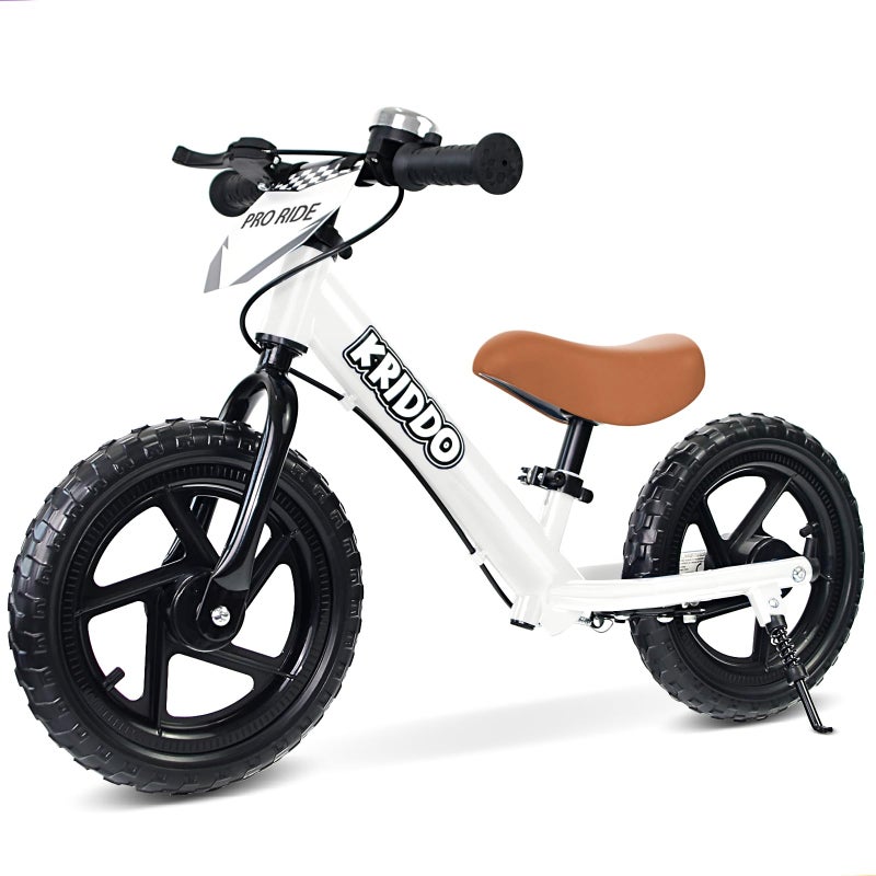 KRIDDO Pro Toddler Balance Bike 2 Year Old with Hand Brake and Kickstand 12 Inch Push Bicycle Gift Bike for 25 Boys Girls White - Image 2