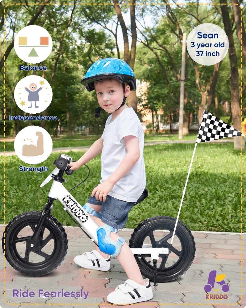 KRIDDO Pro Toddler Balance Bike 2 Year Old with Hand Brake and Kickstand 12 Inch Push Bicycle Gift Bike for 25 Boys Girls White - Image 3