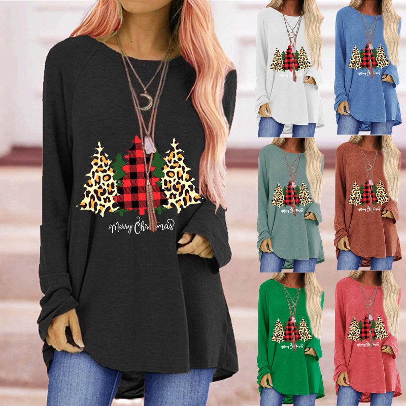 Independent Station Christmas Tree Merry Christmas Printed Loose Crewneck Long Sleeve T-Shirt Women - Image 2