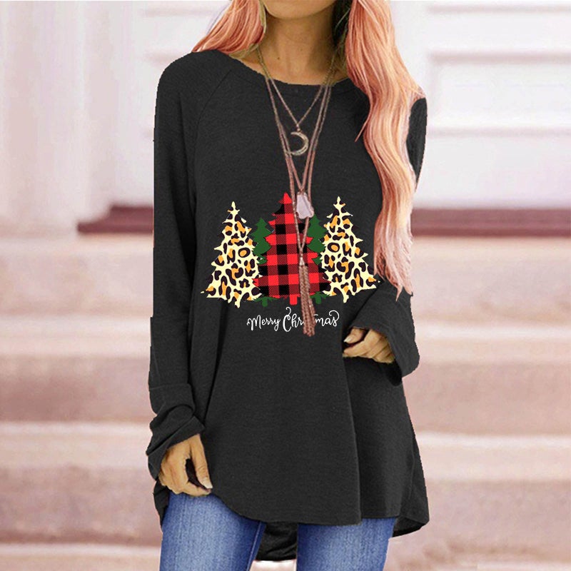 Independent Station Christmas Tree Merry Christmas Printed Loose Crewneck Long Sleeve T-Shirt Women - Image 4