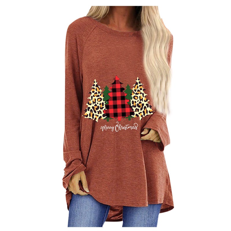 Independent Station Christmas Tree Merry Christmas Printed Loose Crewneck Long Sleeve T-Shirt Women - Image 1