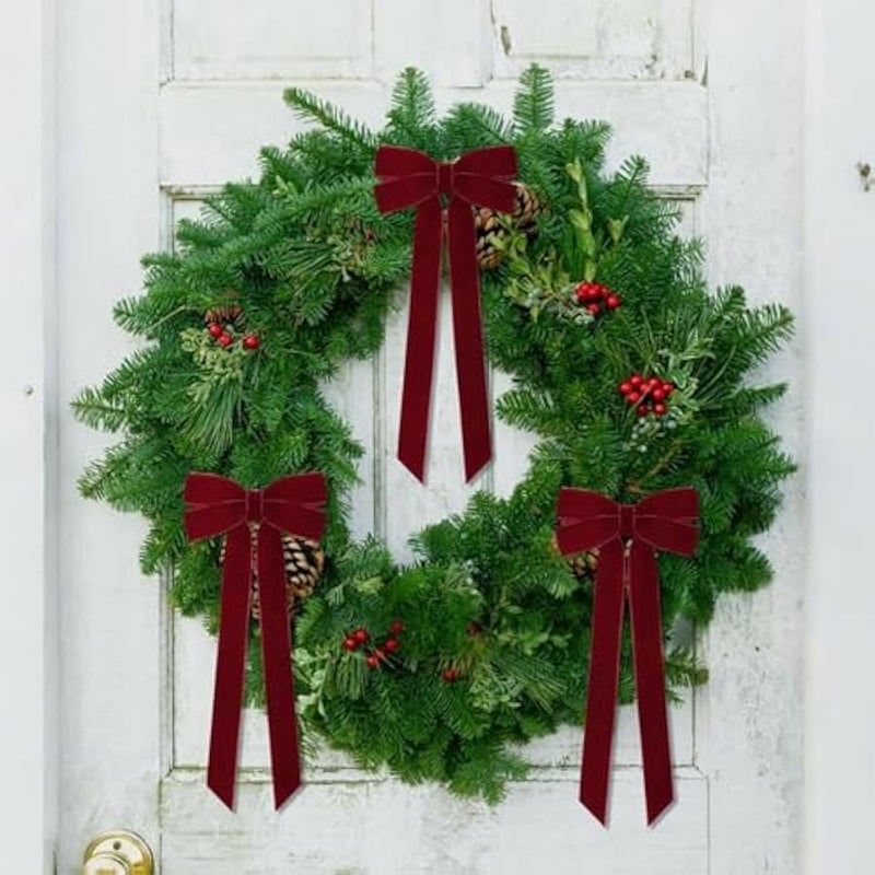 Arabest 12 Pcs Red Velvet  Tree Bows Door Garland Decor Vintage Wreath Bow Suitable for  Trees (Burgundy) - Image 5