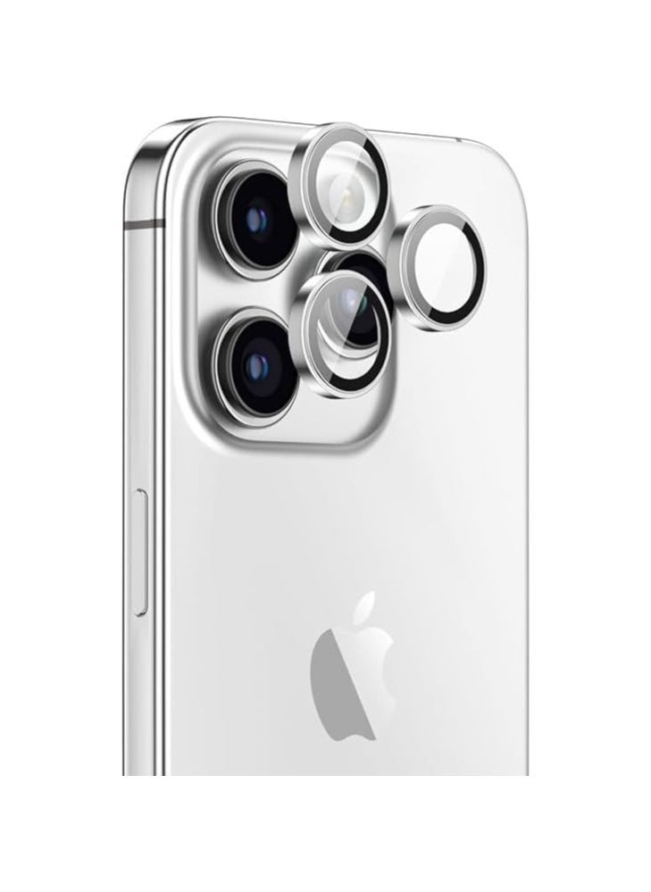 Raxoom iPhone 15 Pro and iPhone 15 Pro MAX Camera Lens Protector Supreme Tempered Glass Aluminum AR Lens Defender - Silver - Image 1