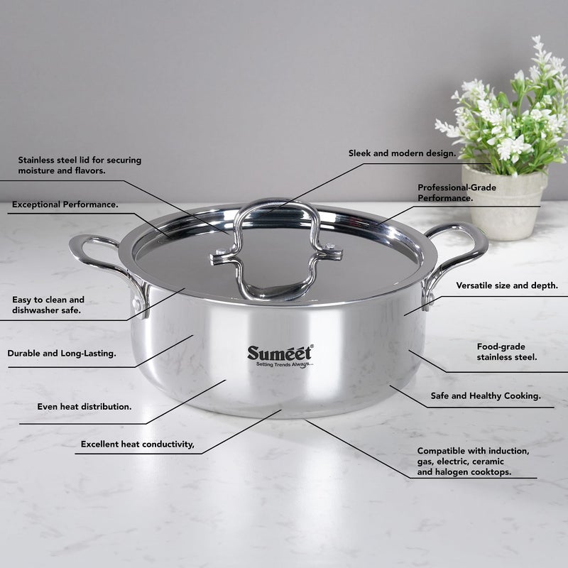 Sumeet Sumeet Cook Smart TriPly Steel-Aluminium-Steel - 3 Layers Casserole/Biryani Pot/Stock Pot with S.S. Lid- 2.9Ltr - 20Cm - Silver  - Image 2