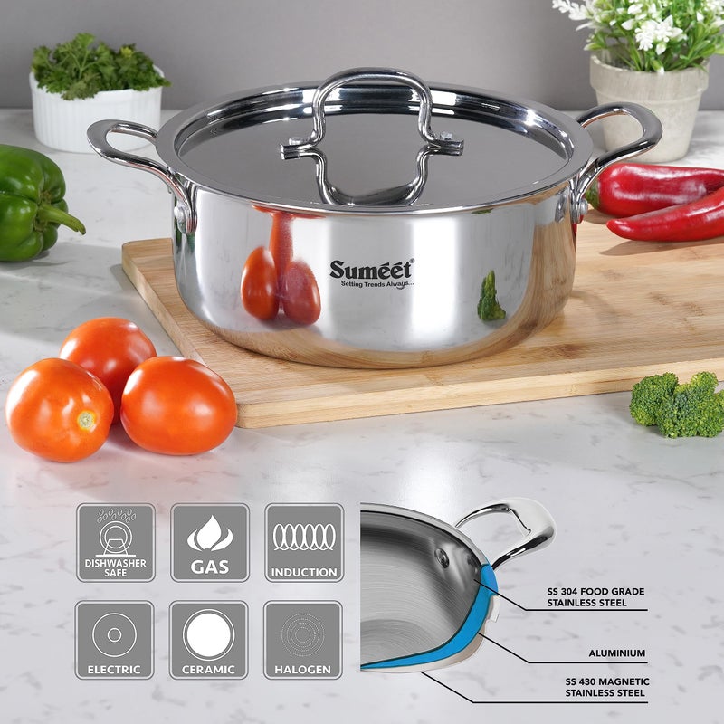 Sumeet Sumeet Cook Smart TriPly Steel-Aluminium-Steel - 3 Layers Casserole/Biryani Pot/Stock Pot with S.S. Lid- 2.9Ltr - 20Cm - Silver  - Image 5