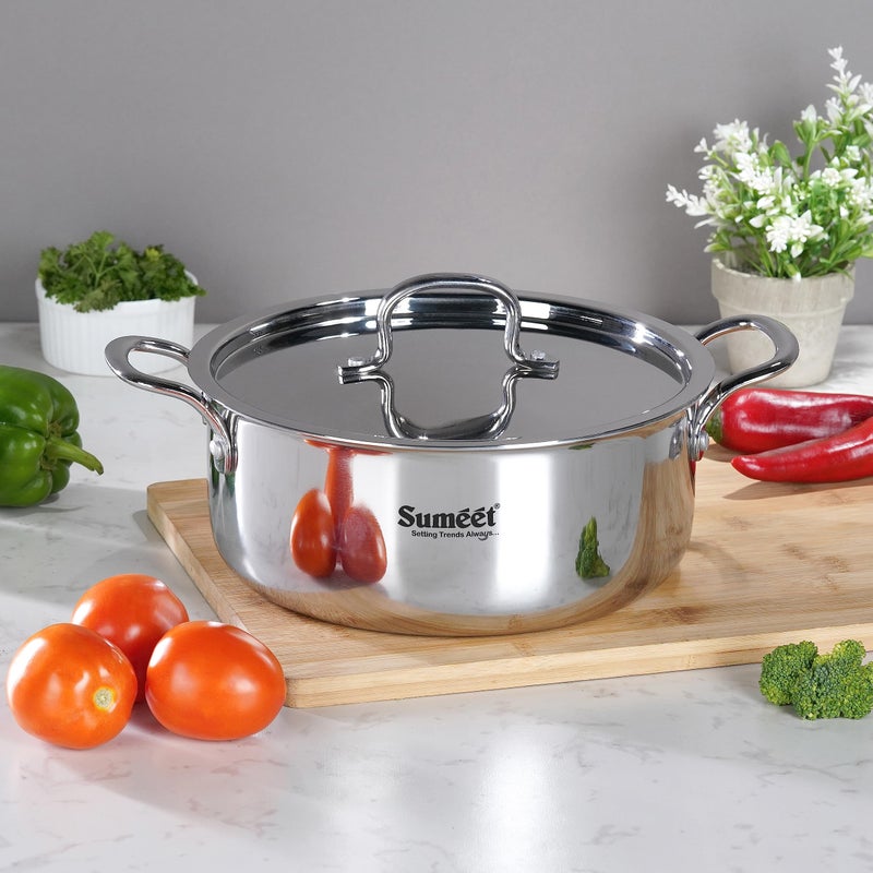 Sumeet Sumeet Cook Smart TriPly Steel-Aluminium-Steel - 3 Layers Casserole/Biryani Pot/Stock Pot with S.S. Lid- 2.9Ltr - 20Cm - Silver  - Image 1