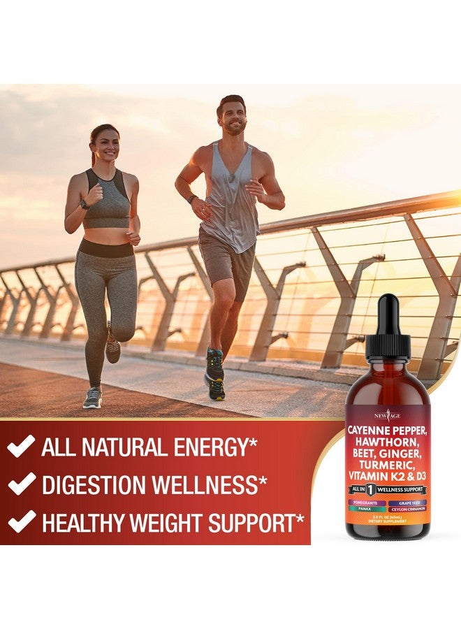 New Age Cayenne Pepper Supplement Liquid Drops + Hawthorn Berry, Vitamin D3 K2 Beet Root Powder, Ceylon Cinnamon, Turmeric Curcumin, Organic Panax Ginseng - 4oz - Image 4