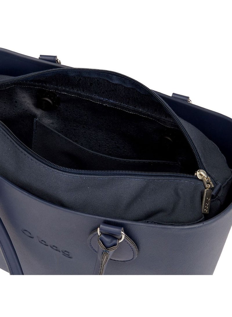 O bag classic with Long Tubular Eco Leather Handles in Navy Blue - Image 5
