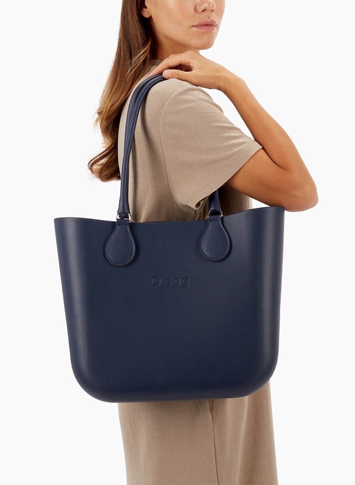 O bag classic with Long Tubular Eco Leather Handles in Navy Blue - Image 1