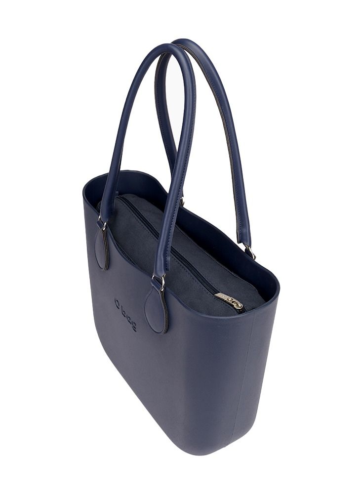 O bag classic with Long Tubular Eco Leather Handles in Navy Blue - Image 4