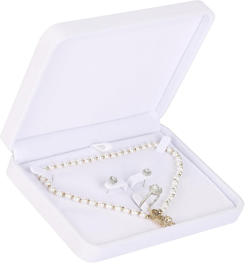LETURE Large Velvet Jewelry Set Box, Big Necklace, Ring, Earring, Pendant Gift Box, Pearl/Chunky Necklace Storage Case (White) - Image 5