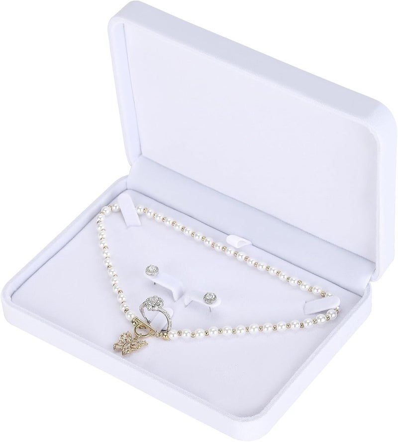LETURE Large Velvet Jewelry Set Box, Big Necklace, Ring, Earring, Pendant Gift Box, Pearl/Chunky Necklace Storage Case (White) - Image 1