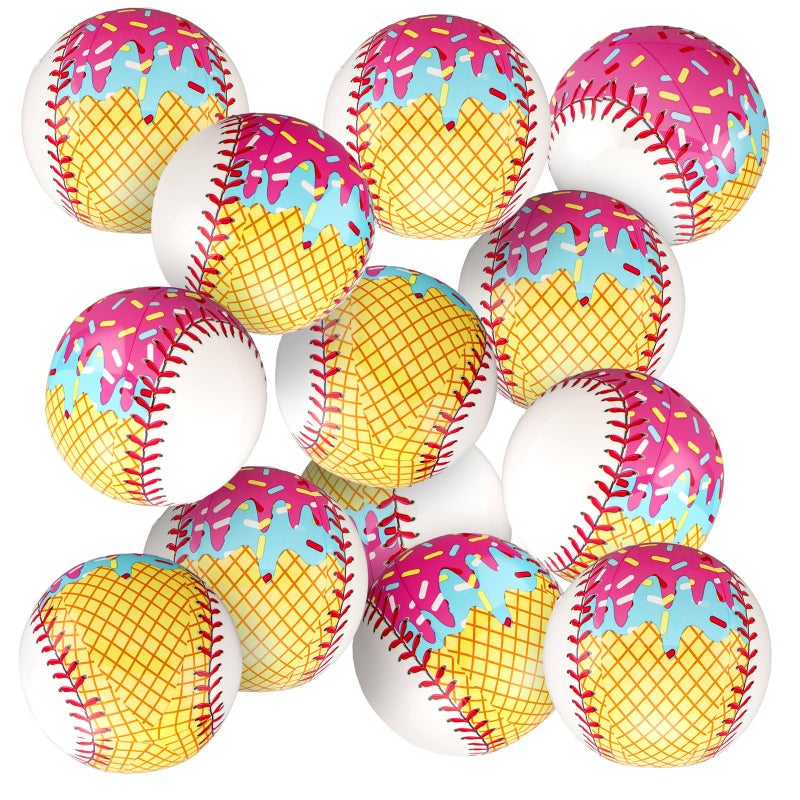 Civaner 12 Pcs Ice Cream Drip Baseball Themed Beach Ball 787 Bulk Summer Pool and Beach Game Gifts for Summer Ice Cream Baseball Party - Image 2