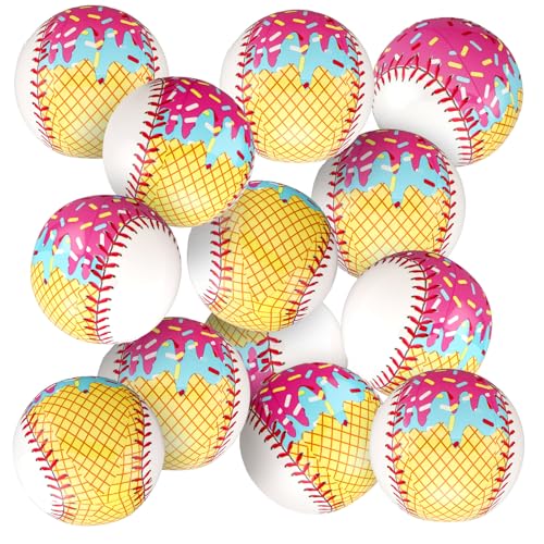 Civaner 12 Pcs Ice Cream Drip Baseball Themed Beach Ball 787 Bulk Summer Pool and Beach Game Gifts for Summer Ice Cream Baseball Party - Image 1