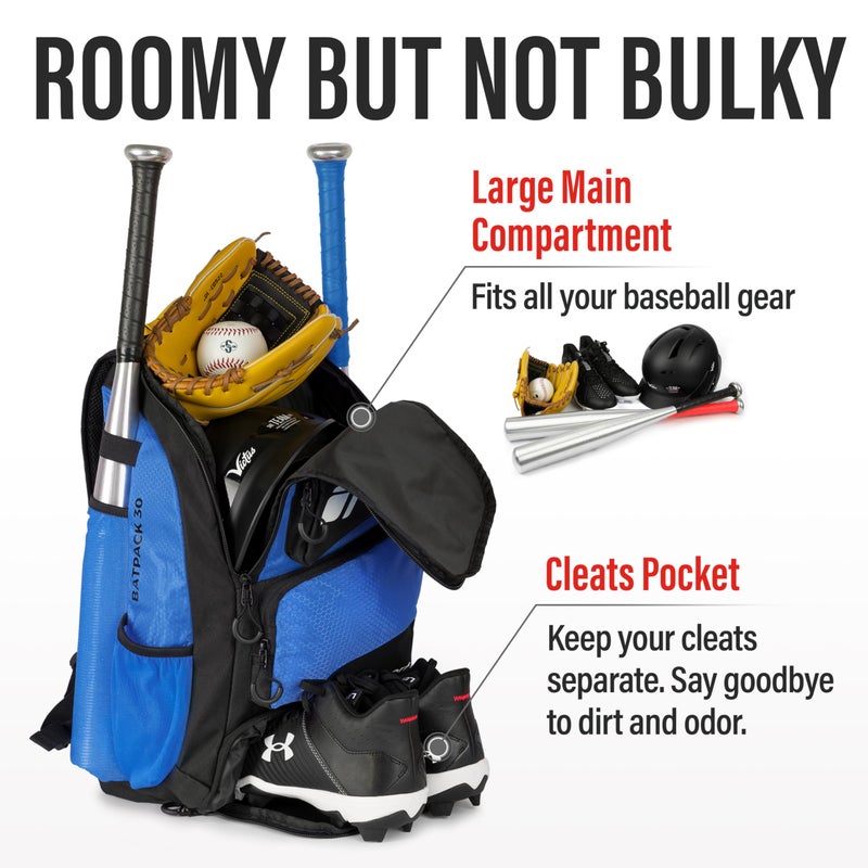 Tonesport Baseball Bag - Backpack for Baseball, Softball, Tball - Adults & Youth Bat Bag - Royal Blue - Image 2