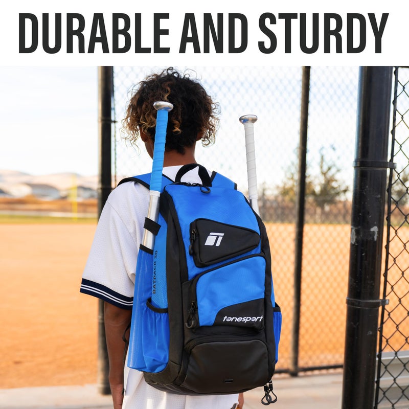 Tonesport Baseball Bag - Backpack for Baseball, Softball, Tball - Adults & Youth Bat Bag - Royal Blue - Image 3