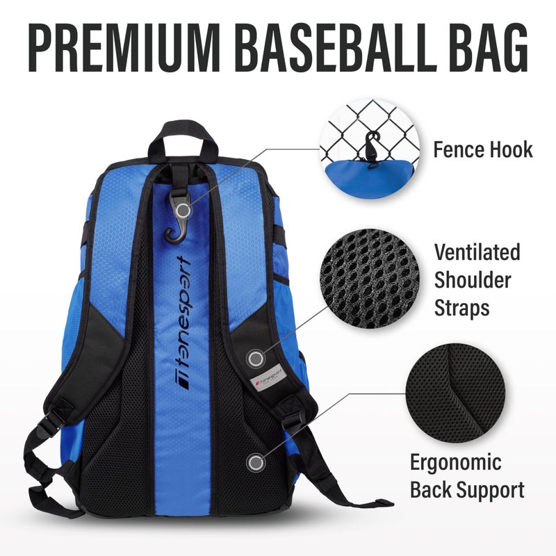 Tonesport Baseball Bag - Backpack for Baseball, Softball, Tball - Adults & Youth Bat Bag - Royal Blue - Image 4