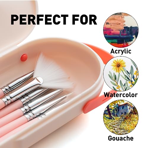 HIMI Paint Brushes Set 8 Pcs for Acrylic Oil Gouache Paint，2 Flat & 2 Round & 2 Liner &1 Filbret &1 Fan, 8pcs Brushs, Interesting Designed Nice Gift for Art hobbyist Beginners Artists (Pink,8Pcs) - Image 3