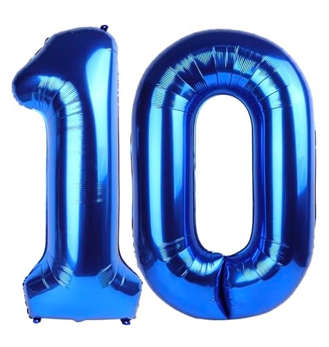 IWERP Navy Blue Number 10 Balloon 40 inch 10 Number Balloons 10th Navy Blue Birthday Decorations 10 Year Old Girls Boys Blue Party Supplies - Image 1