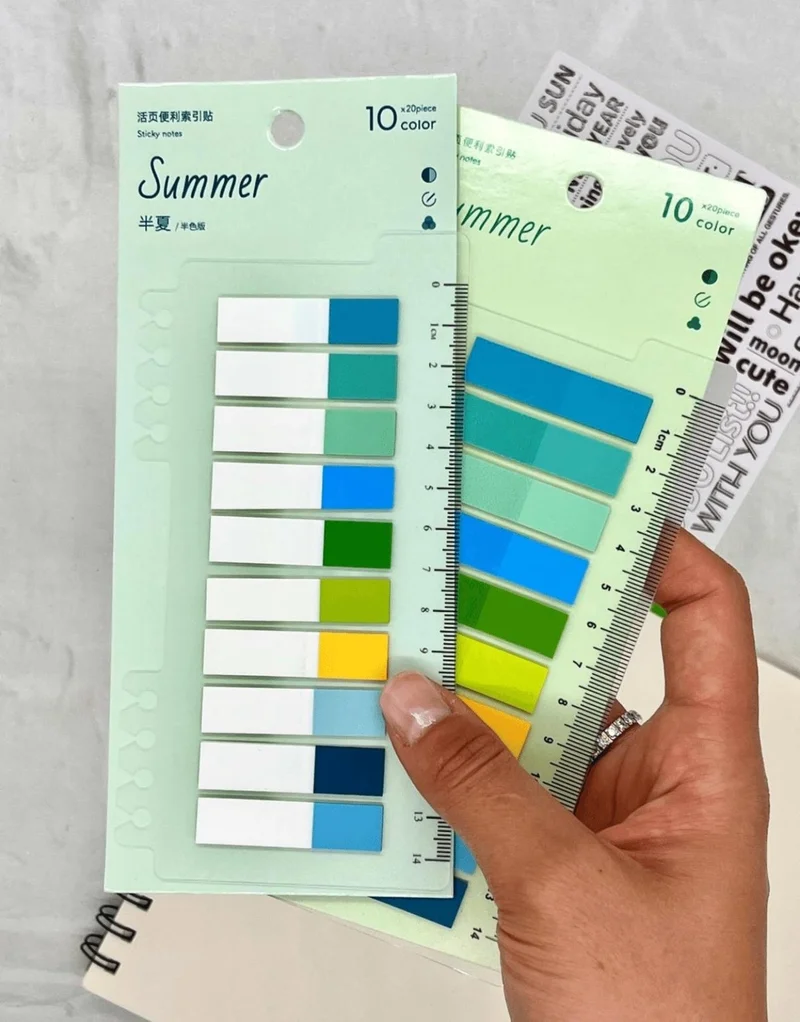 كاغيت جيمي دوكان Paper Ship Shop 2-Piece Transparent Pet Index Set 10 Colored Ruler Summer Full and Half Color / Index Sticker / Postit