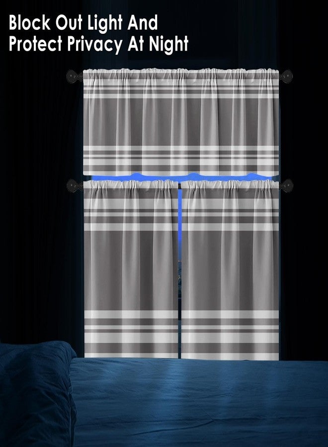 Tayney Light Grey Kitchen Window Curtains Valance and Tier Set 36 Inch, Gray Striped Abstract Rod Pocket Short Tier Curtain for Bathroom, Modern Small Cafe Drapes for Kitchen Decor - Image 3