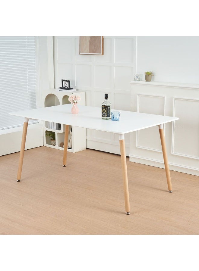 DANUBE HOME Stork 6 Seater Dining Table - Elegant White & Beech Finish, Engineered Wood & Metal, Ideal for Dining Room, L150xW90xH75cm - Stylish Furniture for Family Gatherings - Image 1